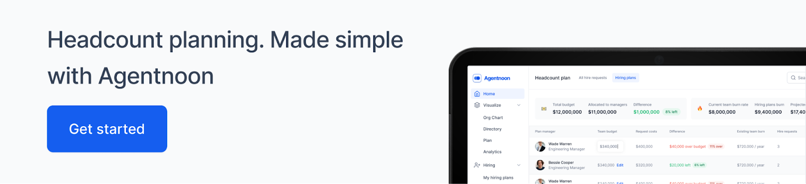 Book a demo for Agentnoon's headcount planning software