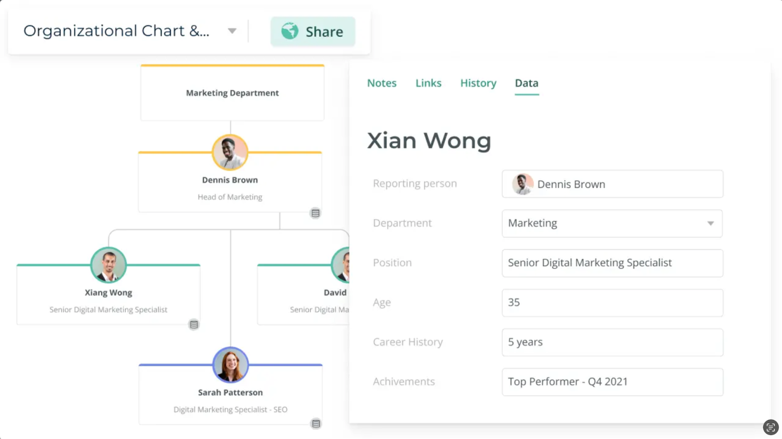 Creately org chart showing organizational structure in a business org chart software